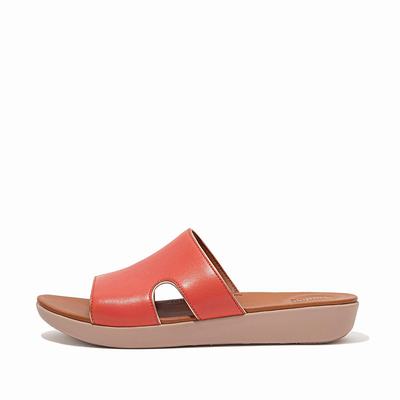 Fitflop H-Bar Pop Binding Leather Slides - Sandalen Damen - Koralle Rosa (HZP967410)